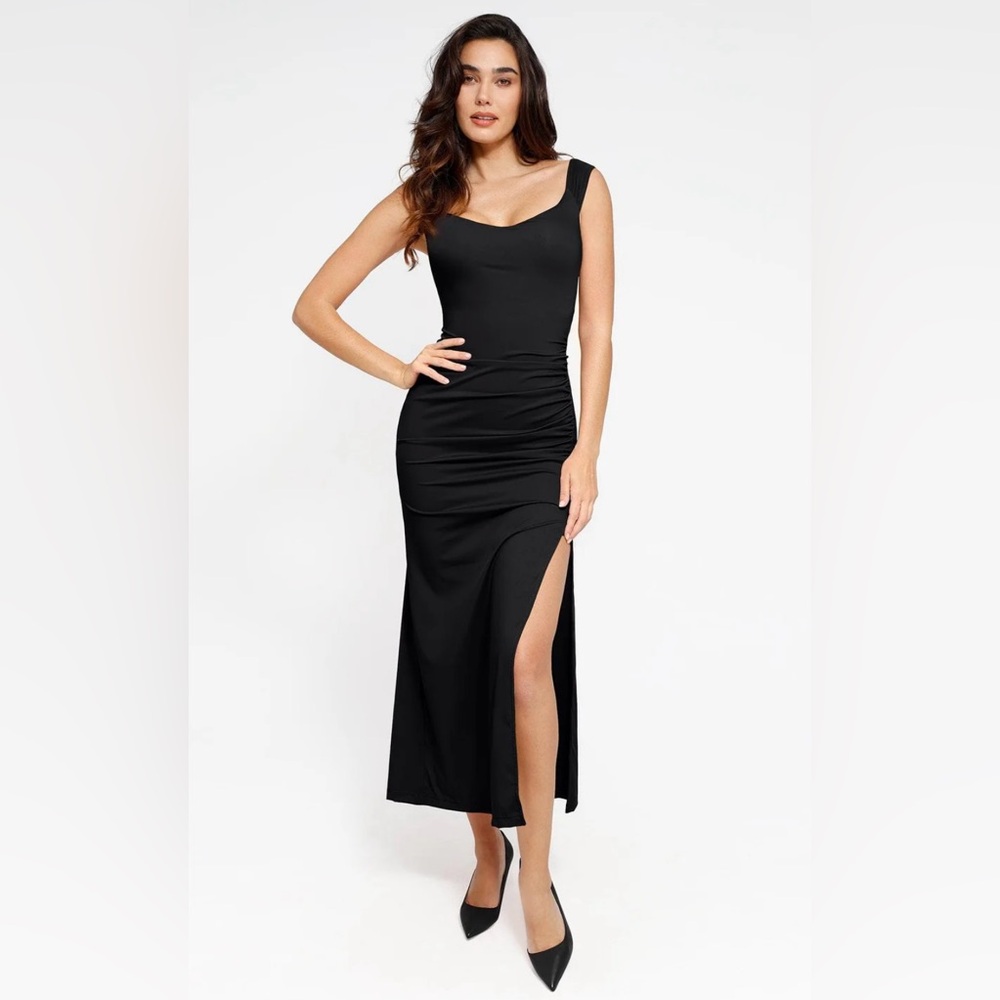 Popilush Shapewear Off-the-Shoulder Side Slit Slimming Maxi Dress - Picture 3 of 10